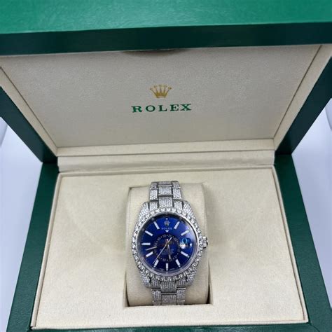 rolex sky dweller blue iced out|rolex sky dweller 2020 for sale.